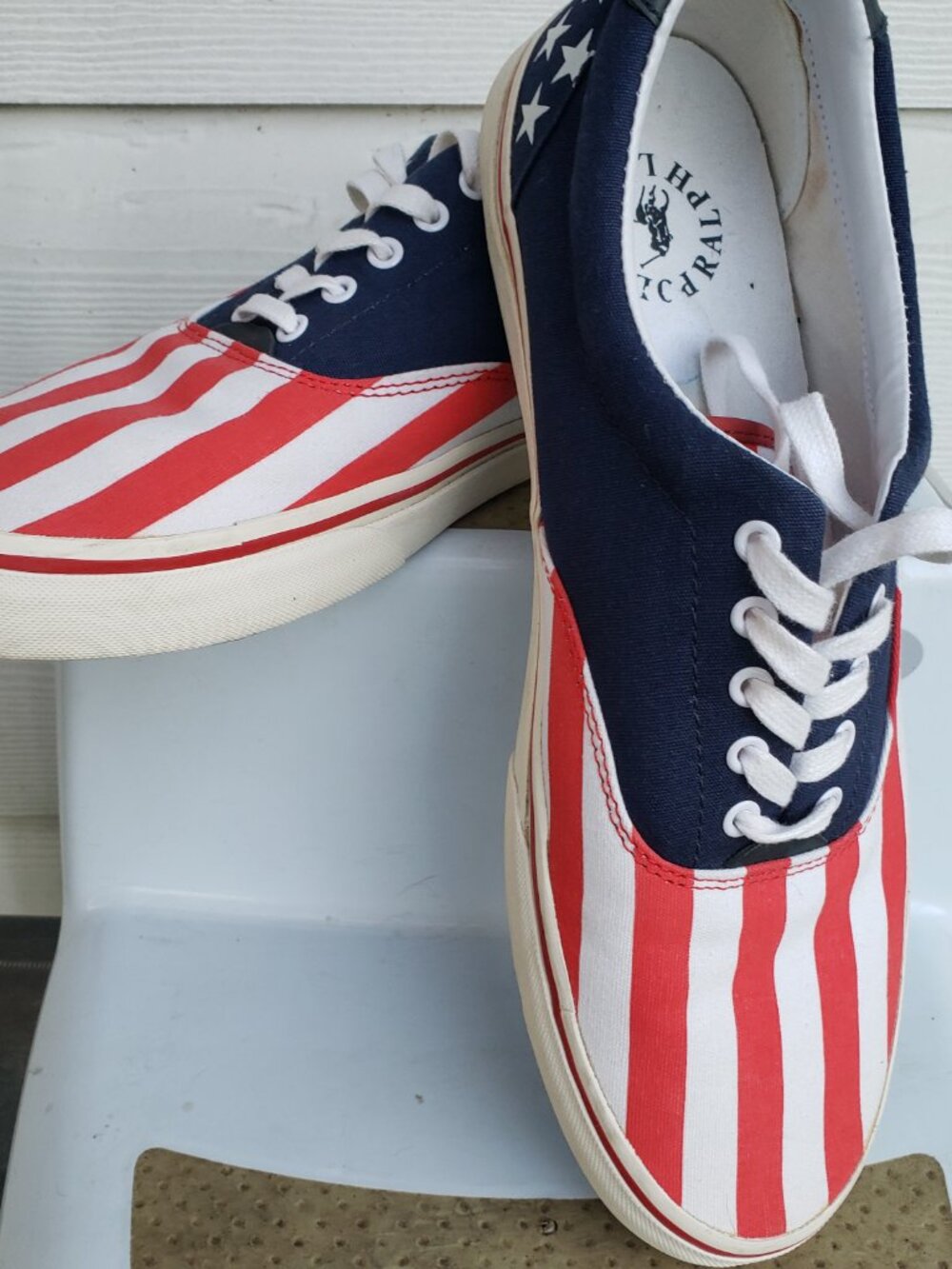 EUC Polo Ralph Lauren Thorton American Flag Red White & Blue (11) KICKS